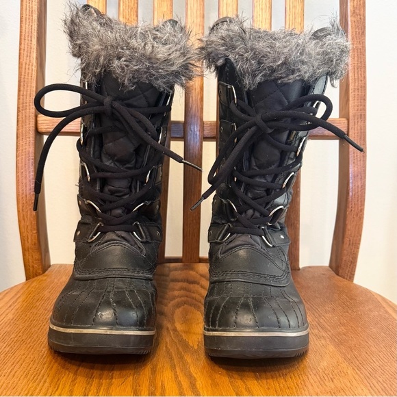 Sorel Waterproof Black Duck Boots Faux Fur Lace Up Tall Good Preowned Condition - Picture 2 of 10